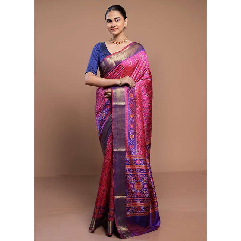 Pink Dupion Silk Saree With Blouse Piece - JD986613057