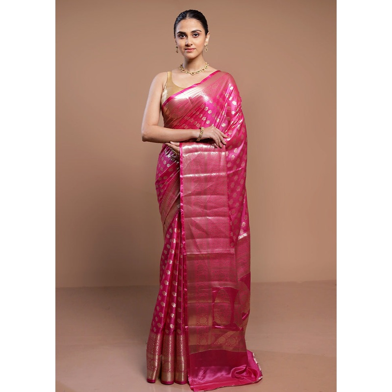Pink Dupion Silk Saree With Blouse Piece - JD986613058