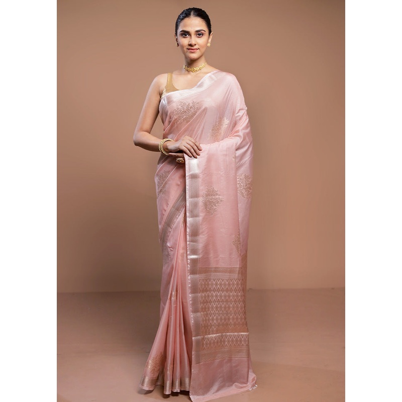 Pink Dupion Silk Saree With Blouse Piece - JD986613059