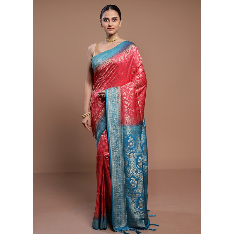 Pink Dupion Silk Saree With Blouse Piece - JD986613060