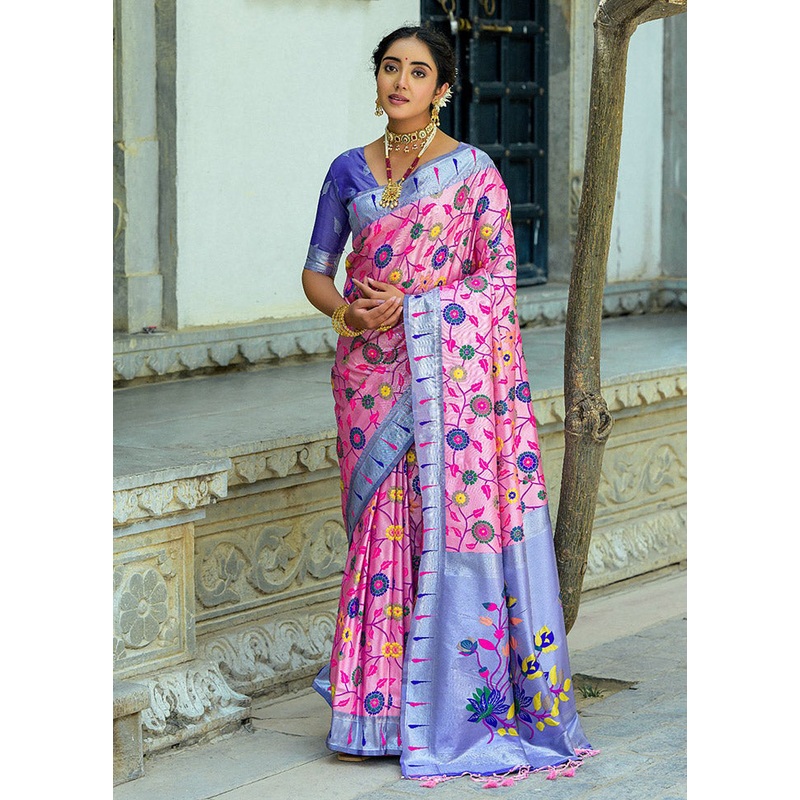 Pink Kanjivaram Silk Saree With Blouse Piece - JD986612899