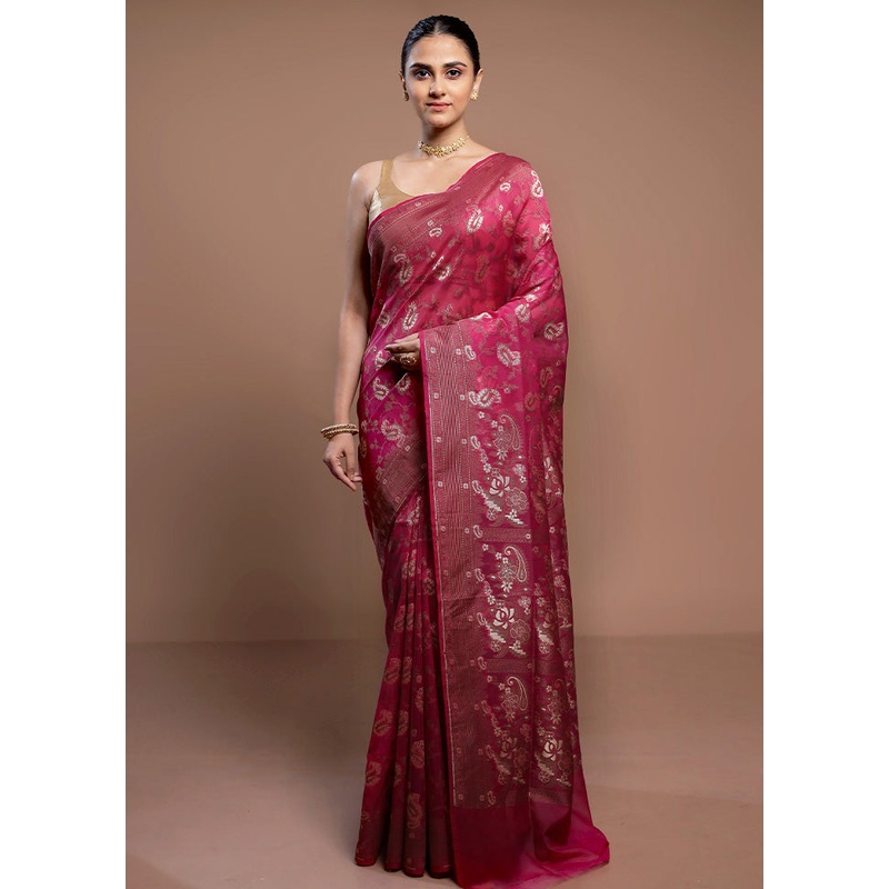 Pink Kora Silk Saree With Blouse Piece - JD986613051