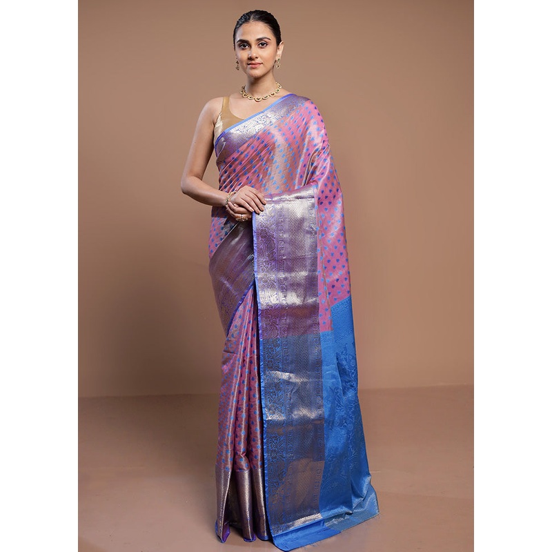 Pink Kora Silk Saree With Blouse Piece - JD986613052