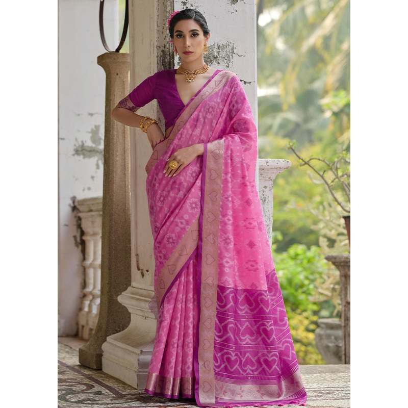 Pink Spun Silk Saree With Blouse Piece - JD986613005