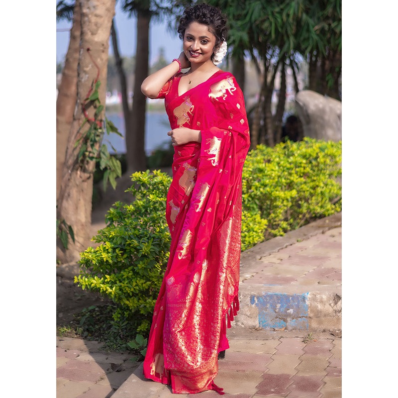 Pink Spun Silk Saree With Blouse Piece - JD986613006