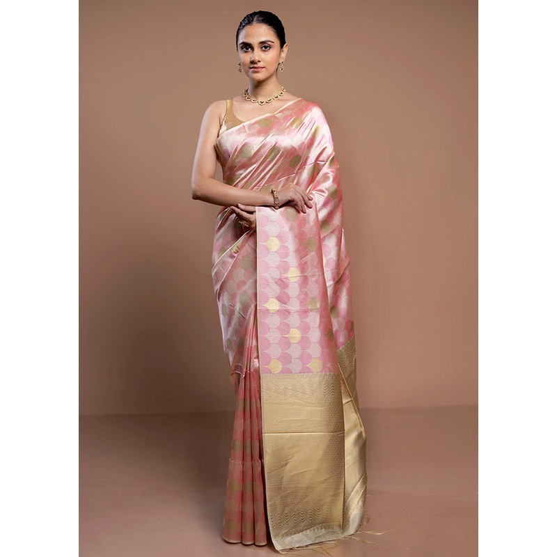 Pink Tussar Silk Saree With Blouse Piece - JD986613045