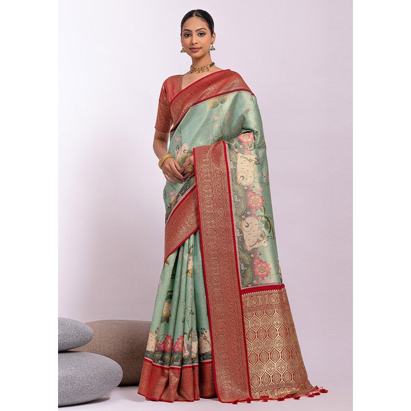 Pista Green Dupion Silk Saree With Blouse Piece - JD986612893