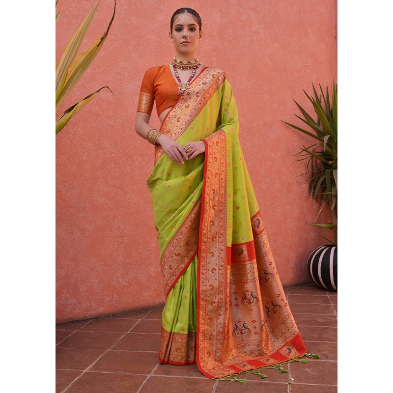 Pista Green Dupion Silk Saree With Blouse Piece - JD986612895