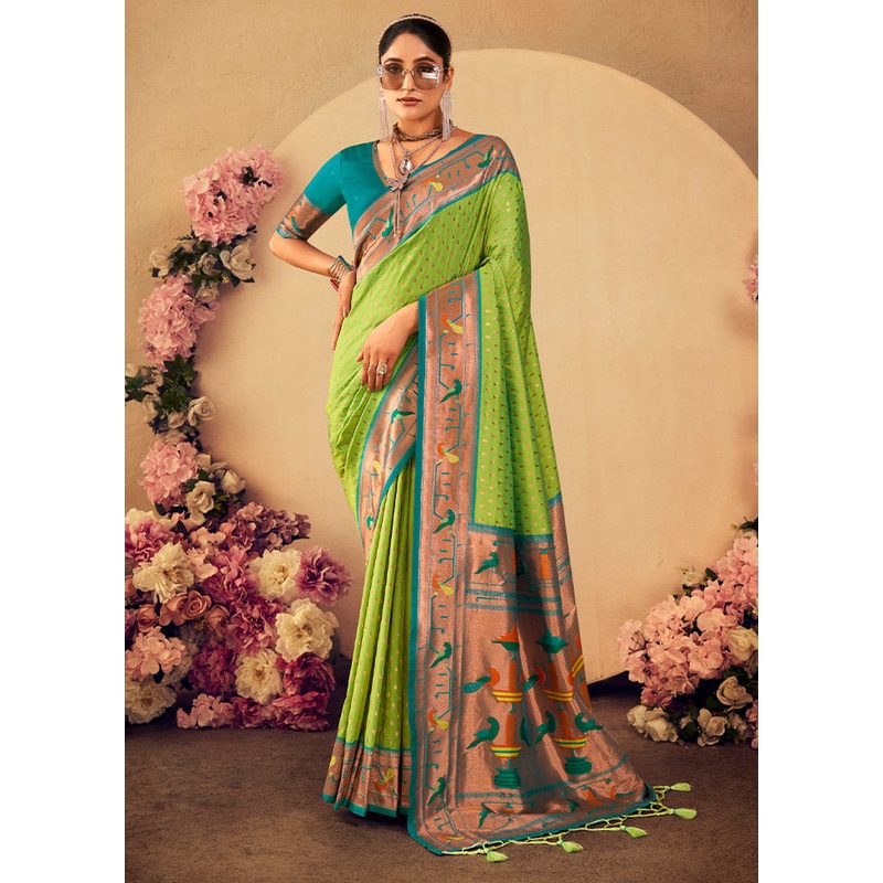 Pista Green Dupion Silk Saree With Blouse Piece - JD986612896