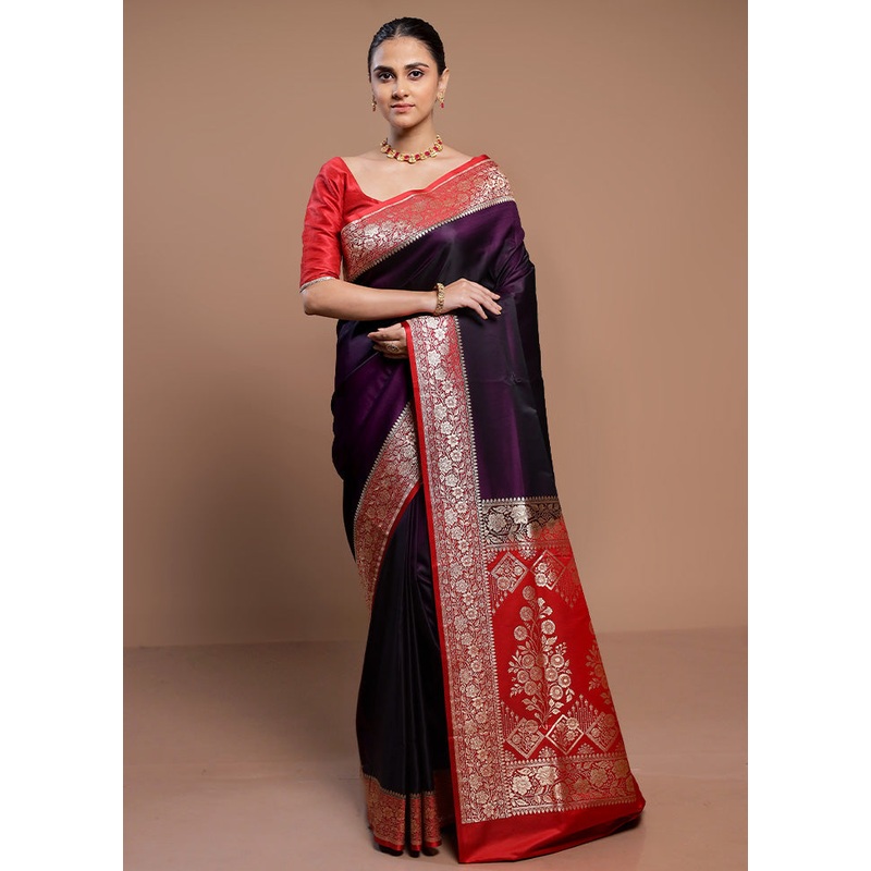 Purple Banarasi Silk Saree With Blouse Piece - JD986613042