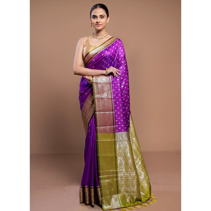 Purple Dupion Silk Saree With Blouse Piece - JD986613038