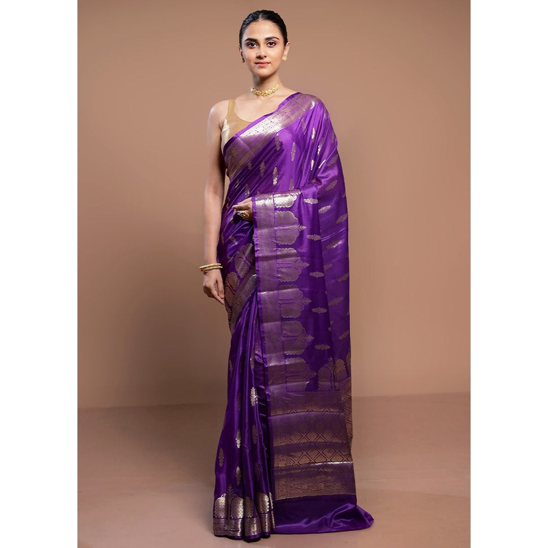 Purple Dupion Silk Saree With Blouse Piece - JD986613040