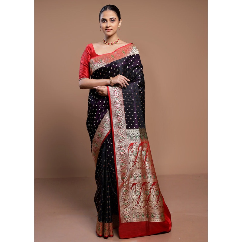 Purple Handloom Banarasi Pure Silk Saree With Blouse Piece - JD986613036