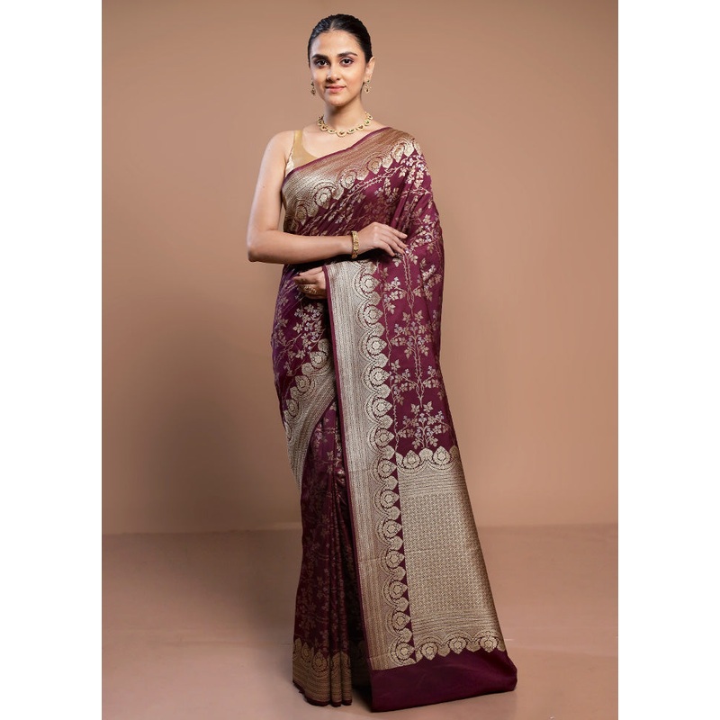 Purple Katan Silk Saree With Blouse Piece - JD986613033