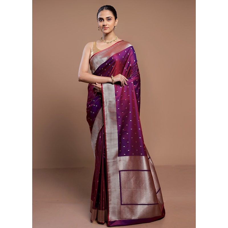 Purple Katan Silk Saree With Blouse Piece - JD986613034