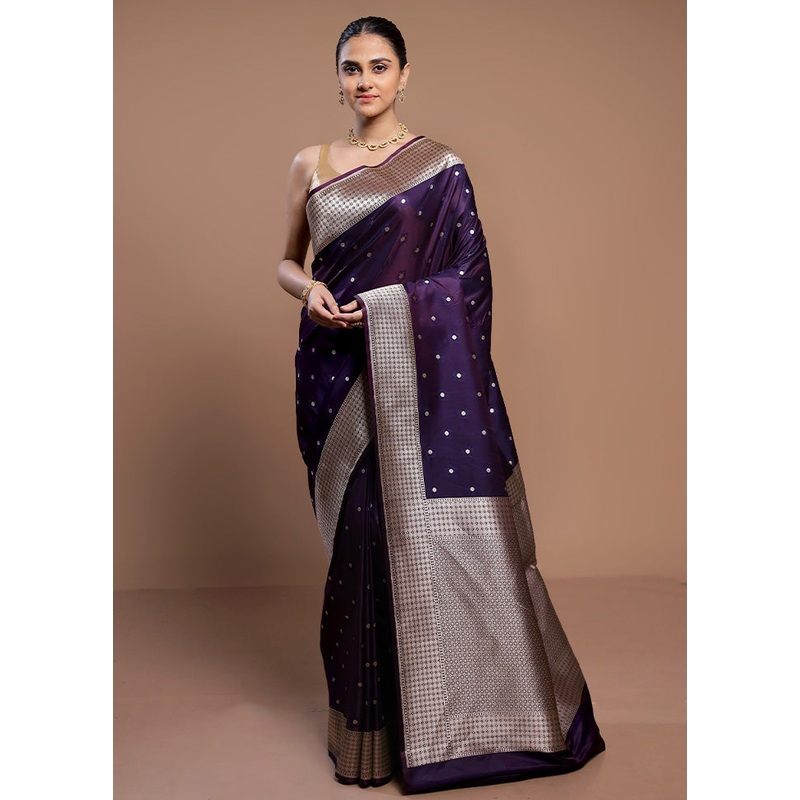 Purple Katan Silk Saree With Blouse Piece - JD986613035