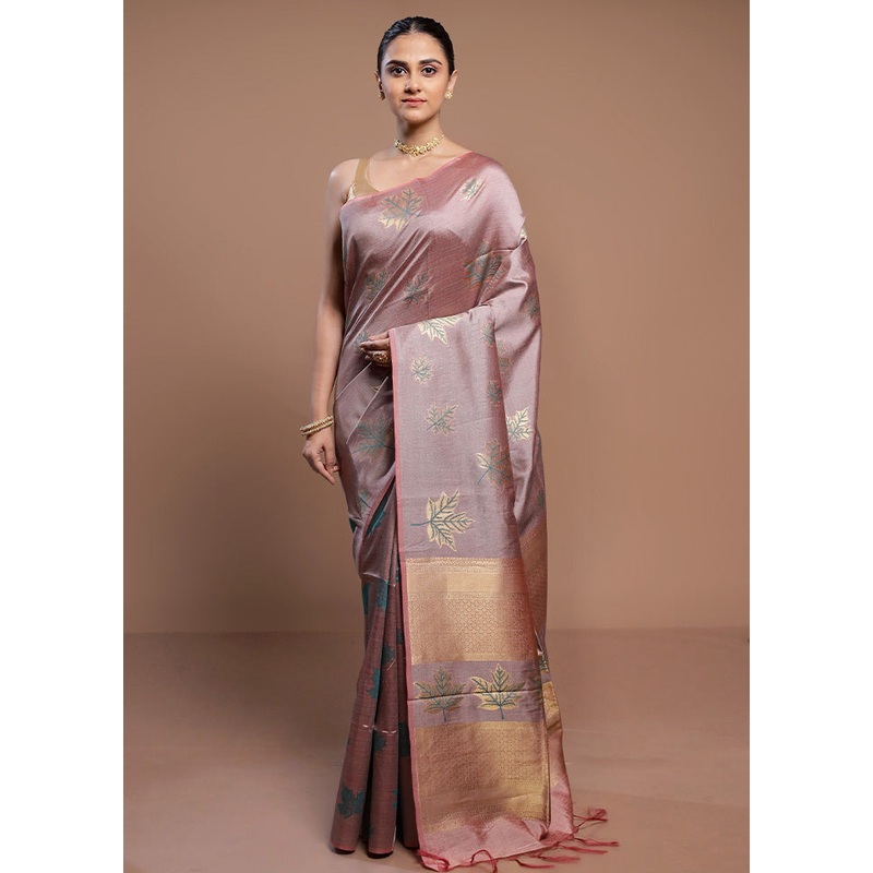 Purple Tussar Silk Saree With Blouse Piece - JD986613032
