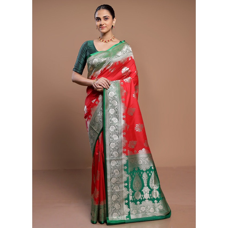 Red Katan Silk Saree With Blouse Piece - JD986613026