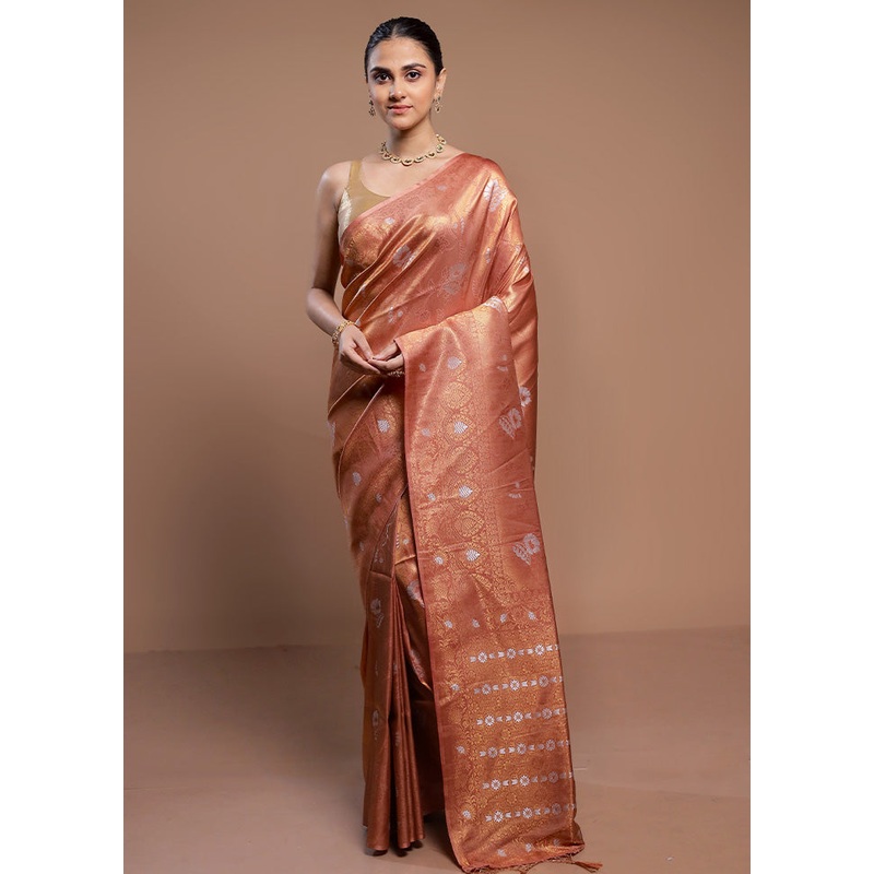 Rust Dupion Silk Saree With Blouse Piece - JD986613021