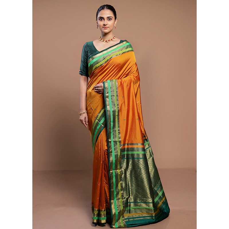 Rust Kanjivaram Silk Saree With Blouse Piece - JD986613019