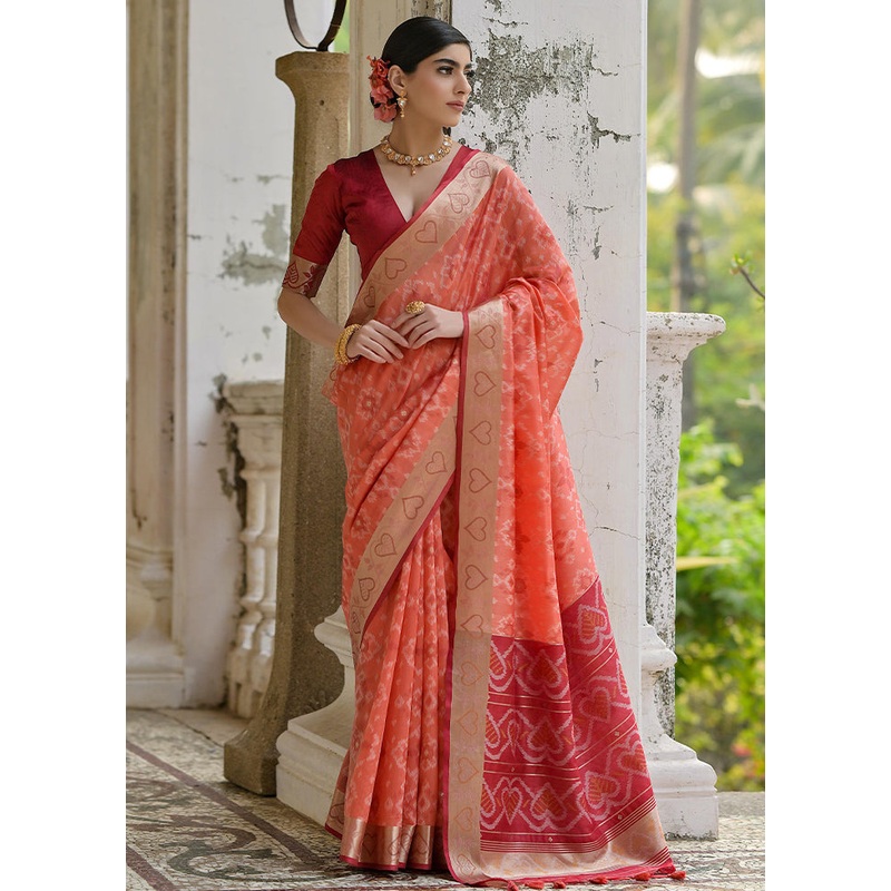 Rust Spun Silk Saree With Blouse Piece - JD986613003