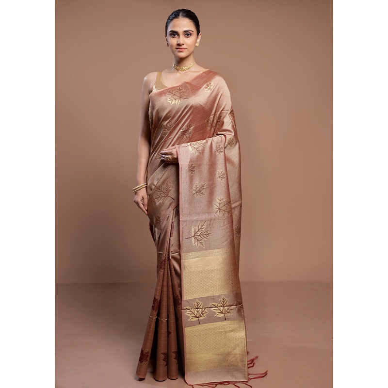 Rust Tussar Silk Saree With Blouse Piece - JD986613018