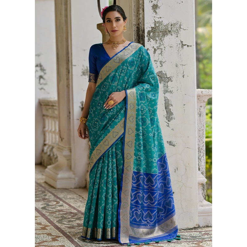 Teal Spun Silk Saree With Blouse Piece - JD986613002