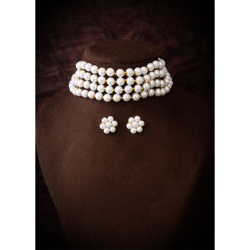 White Pearl Kundan Stone Work Necklace - JD986612969
