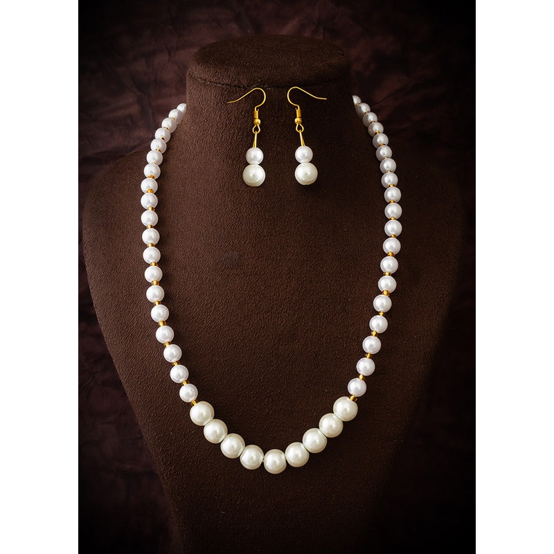 White Pearl Kundan Stone Work Necklace - JD986612970
