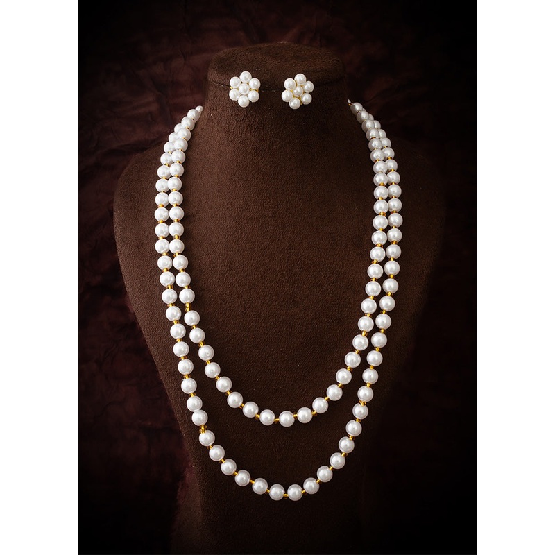 White Pearl Kundan Stone Work Necklace - JD986612971