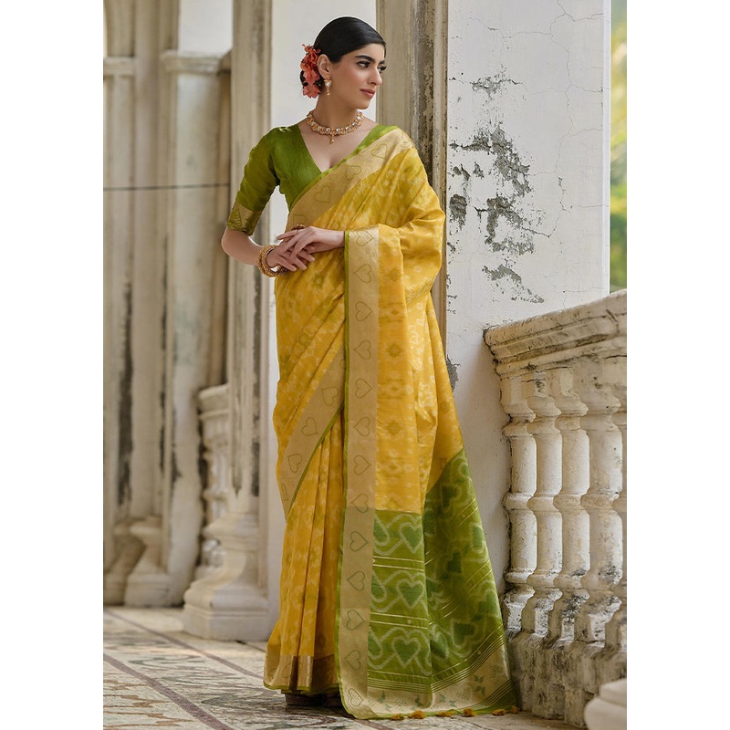 Yellow Spun Silk Saree With Blouse Piece - JD986613001