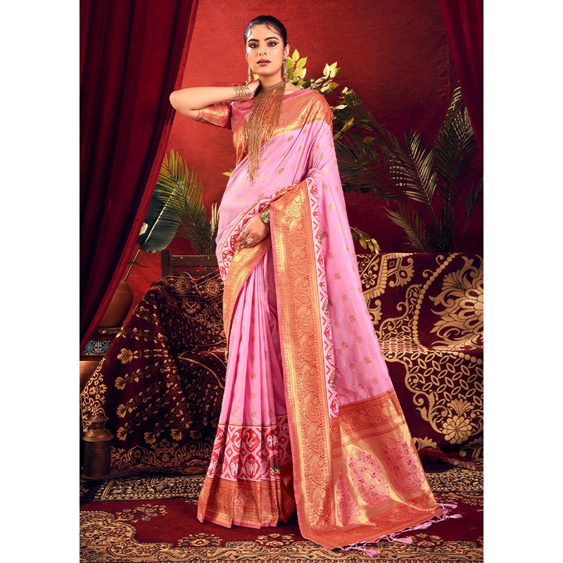 Baby Pink Dupion Silk Saree With Blouse Piece - JD986612843