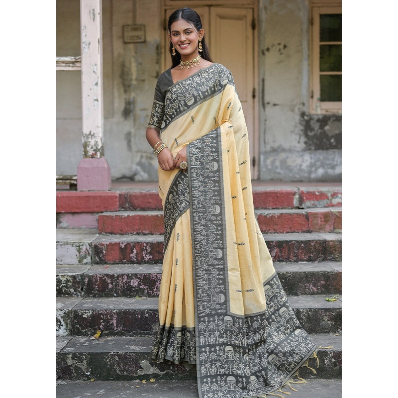 Black Dupion Silk Saree With Blouse Piece - JD986612836
