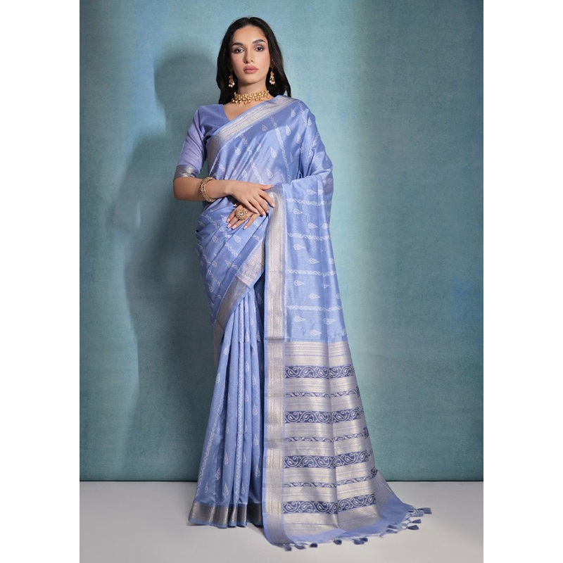 Blue Dupion Silk Saree With Blouse Piece - JD986612830