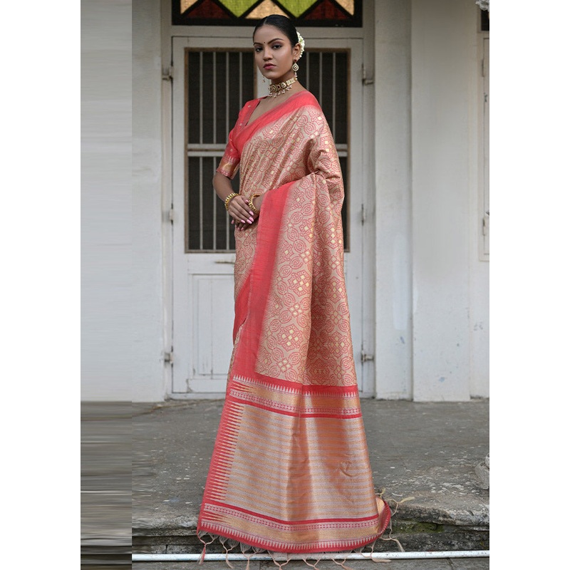 Chiku Dupion Silk Saree With Blouse Piece - JD986612822