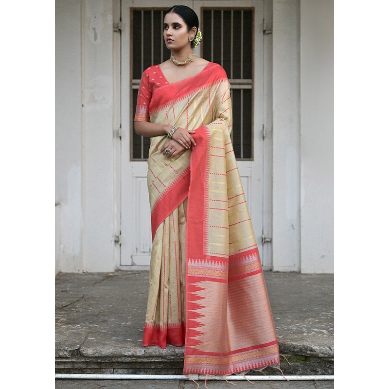 Chiku Dupion Silk Saree With Blouse Piece - JD986612823