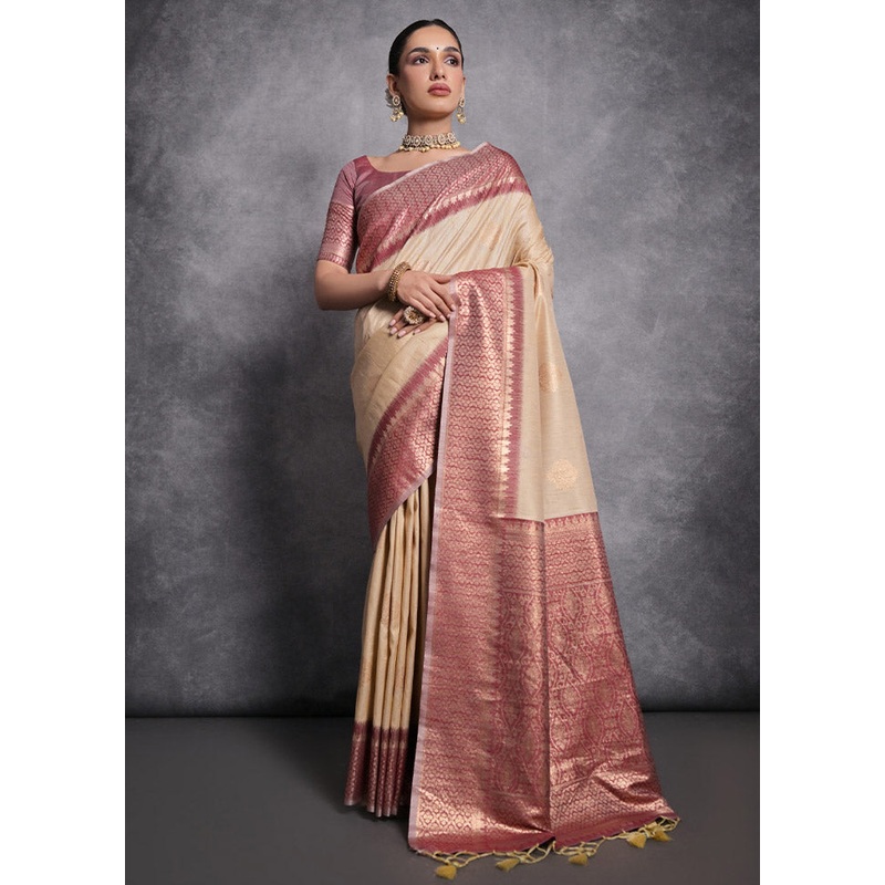 Chiku Tussar Silk Saree With Blouse Piece - JD986612821