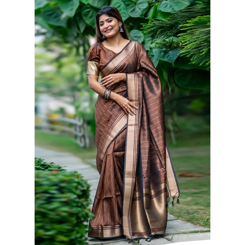 Coffee Dupion Silk Saree With Blouse Piece - JD986612818