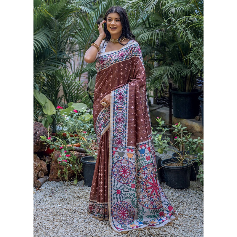 Coffee Tussar Silk Saree With Blouse Piece - JD986612815