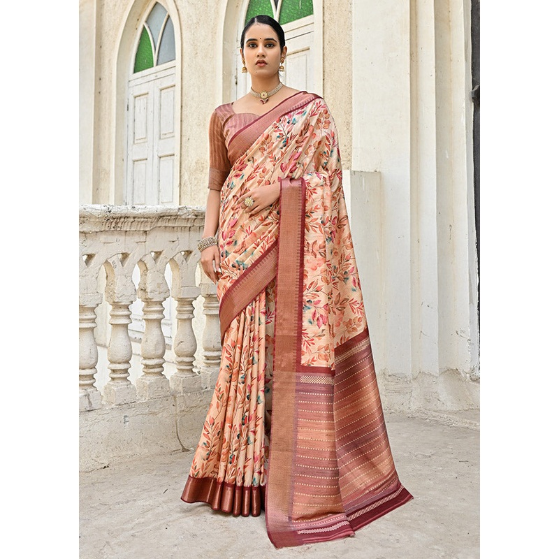 Coffee Tussar Silk Saree With Blouse Piece - JD986612816