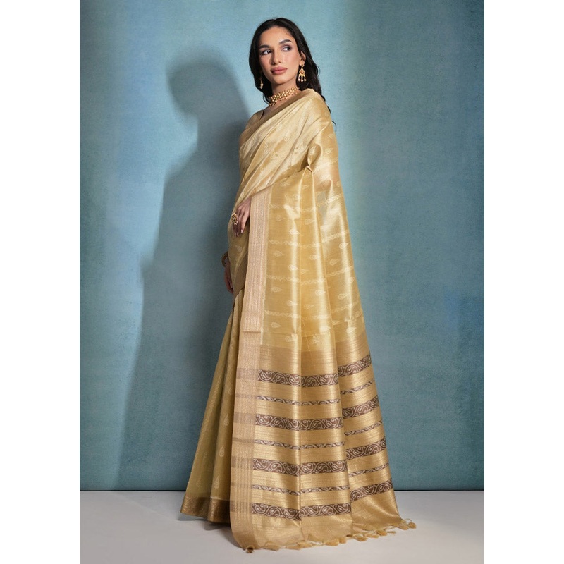 Cream Dupion Silk Saree With Blouse Piece - JD986612814