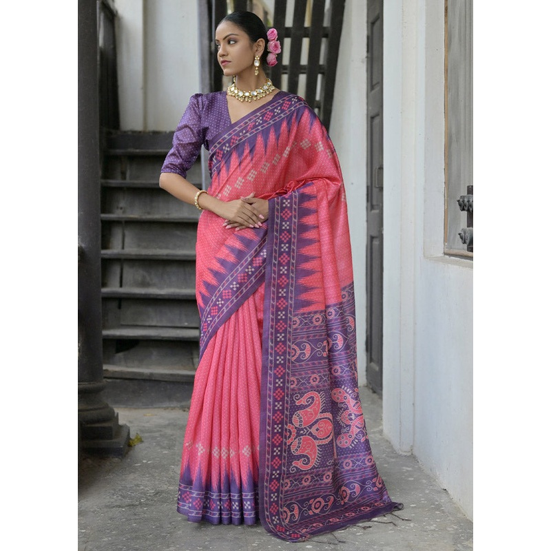 Cream Tussar Silk Saree With Blouse Piece - JD986612729