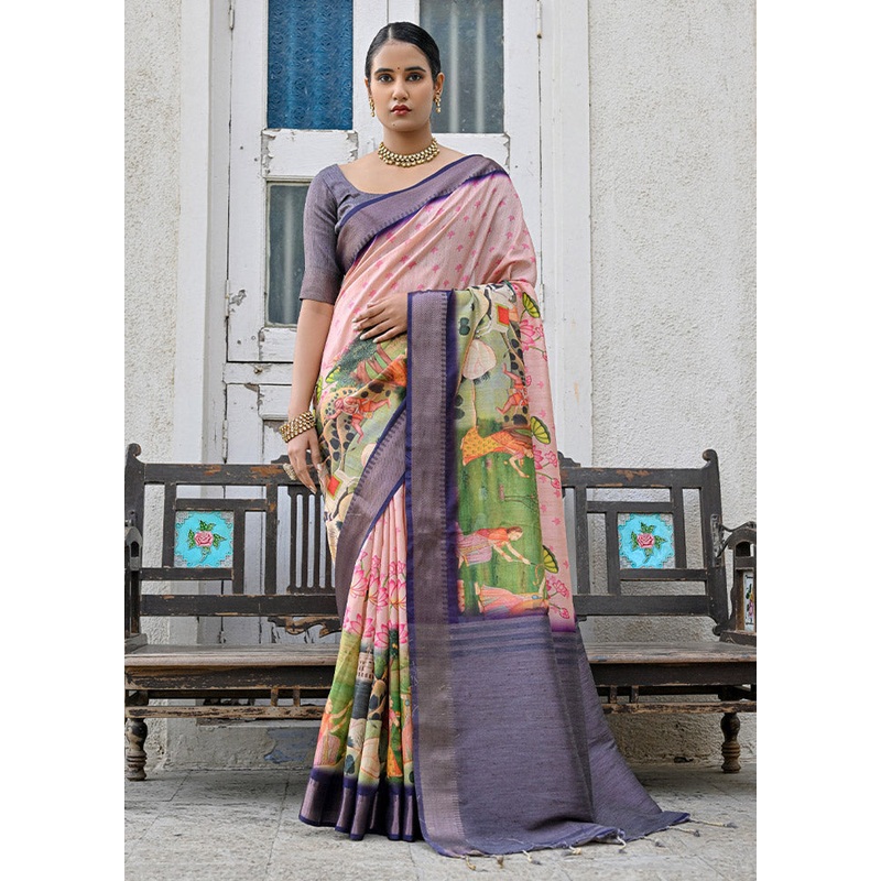 Cream Tussar Silk Saree With Blouse Piece - JD986612744