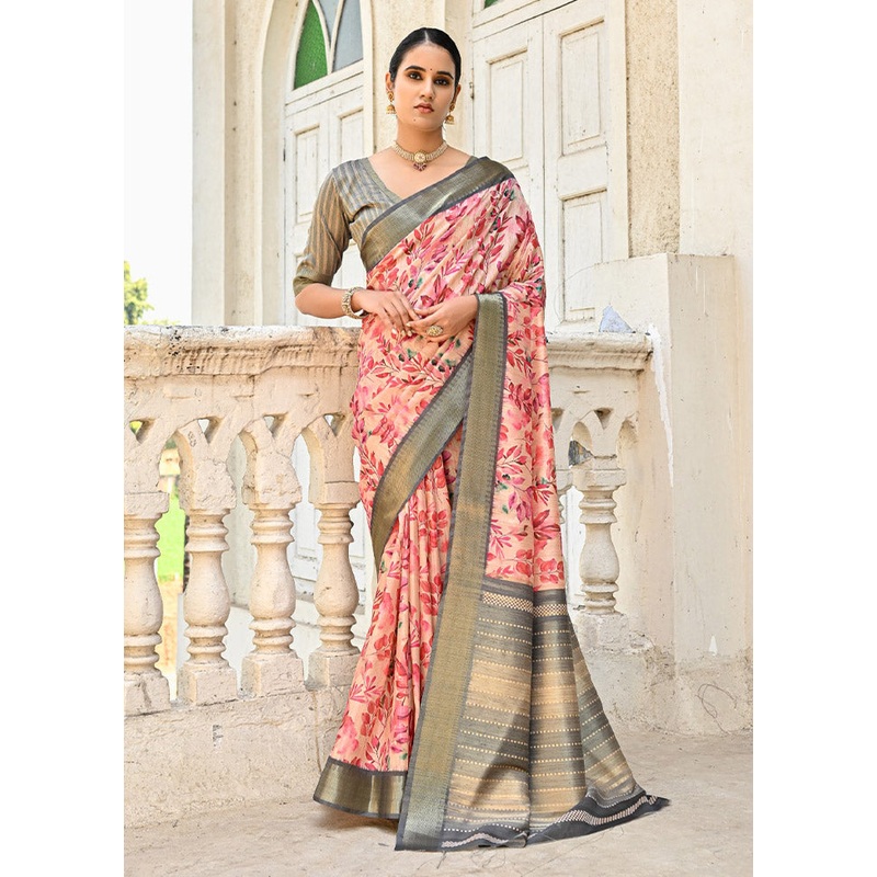 Cream Tussar Silk Saree With Blouse Piece - JD986612796