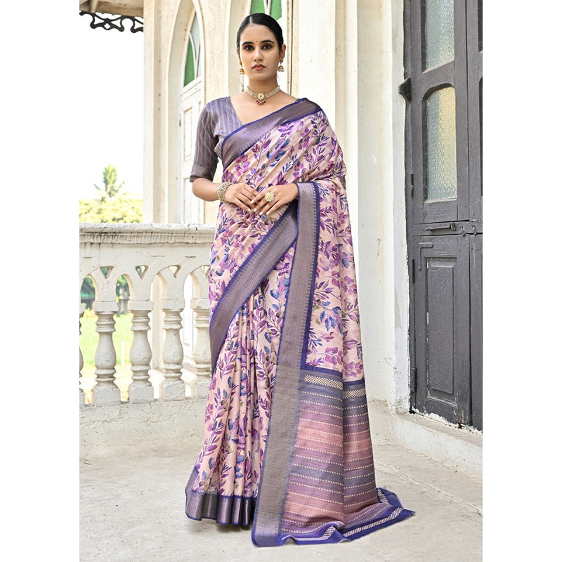 Cream Tussar Silk Saree With Blouse Piece - JD986612828
