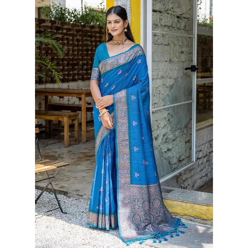 Firoza Banarasi Silk Saree With Blouse Piece - JD986612811