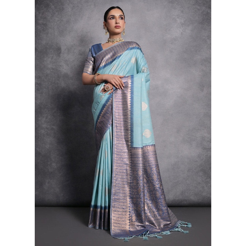 Firoza Tussar Silk Saree With Blouse Piece - JD986612808