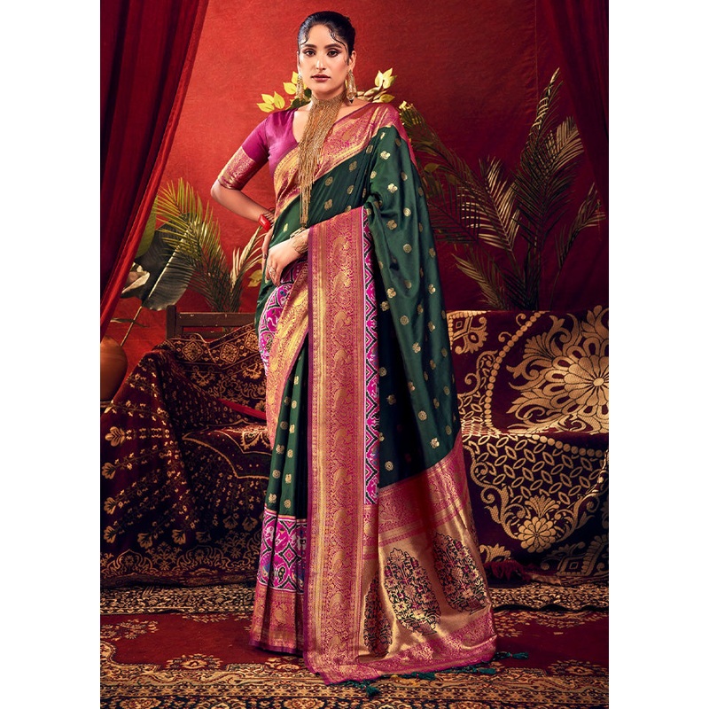 Green Dupion Silk Saree With Blouse Piece - JD986612801
