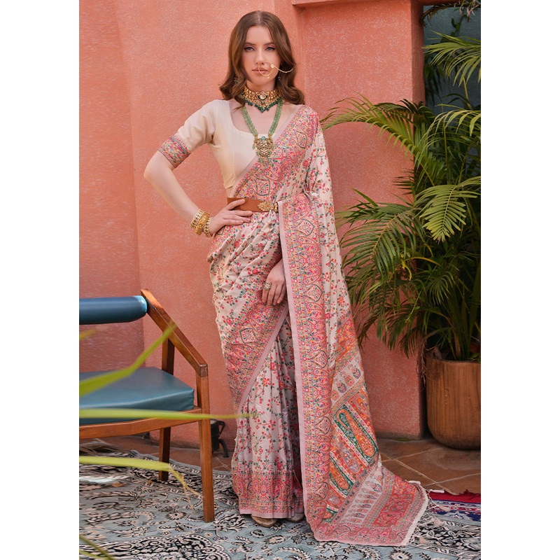 Off White Banarasi Silk Saree With Blouse Piece - JD986612771