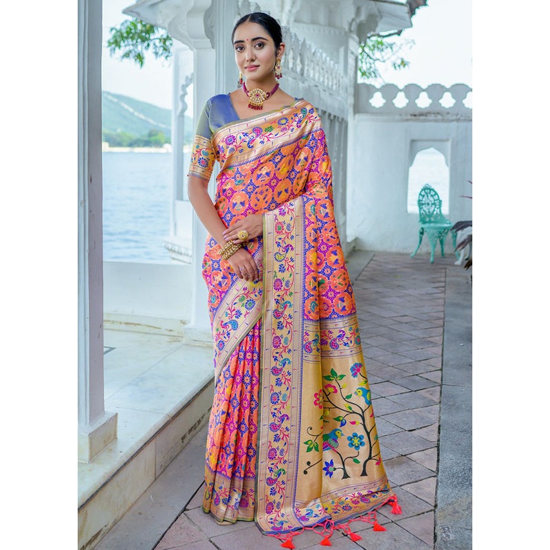 Peach Dupion Silk Saree With Blouse Piece - JD986612763